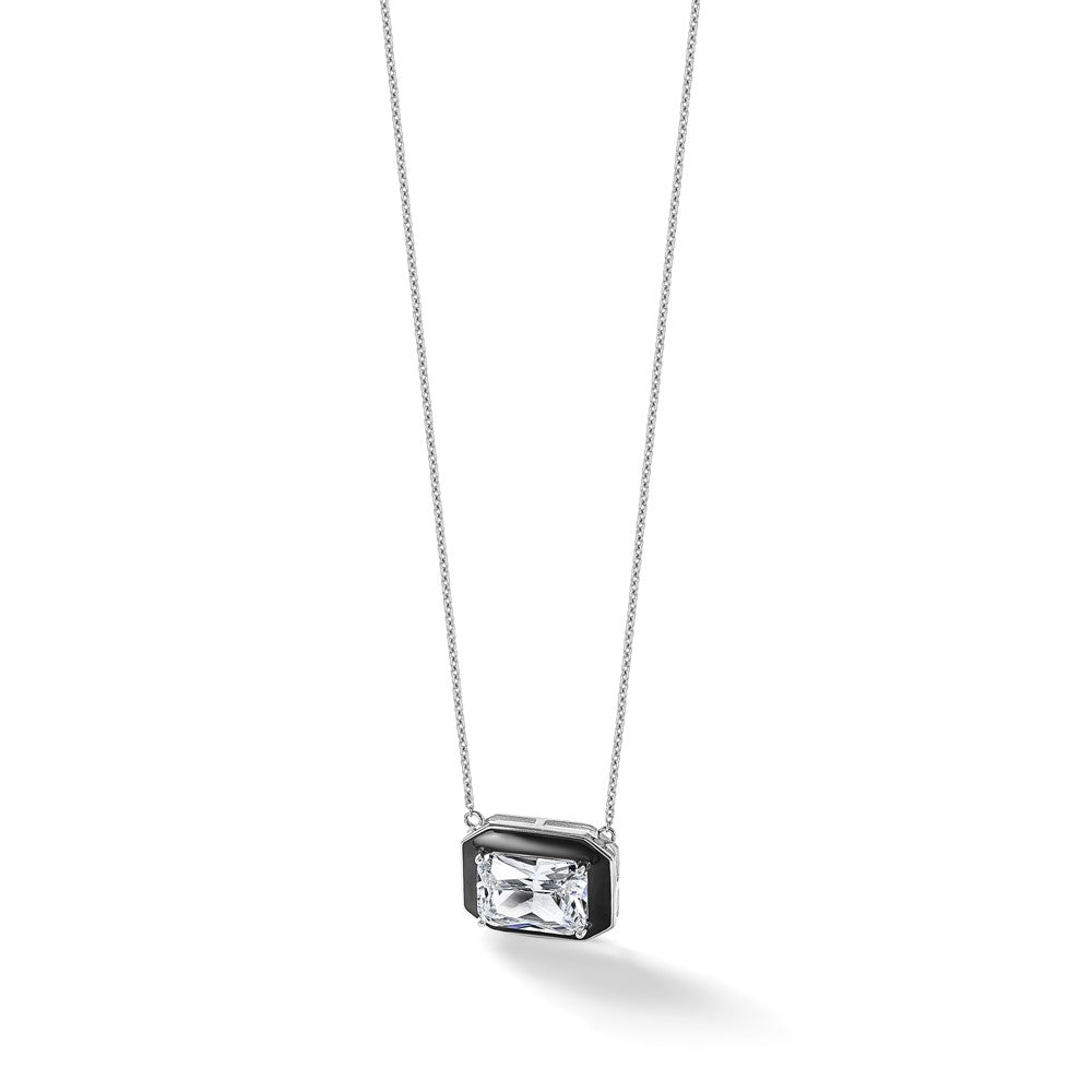 Sterlingsilber Cheryl M Rhodiniert Poliert Schwarz Emaille & Zirkonia Halskette