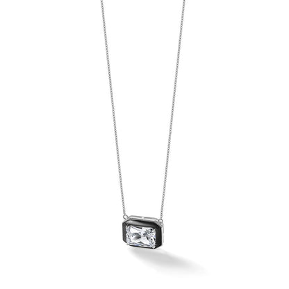 Sterlingsilber Cheryl M Rhodiniert Poliert Schwarz Emaille & Zirkonia Halskette
