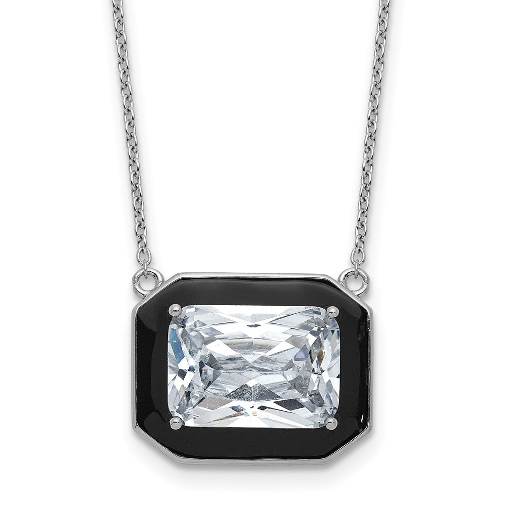 Sterlingsilber Cheryl M Rhodiniert Poliert Schwarz Emaille & Zirkonia Halskette
