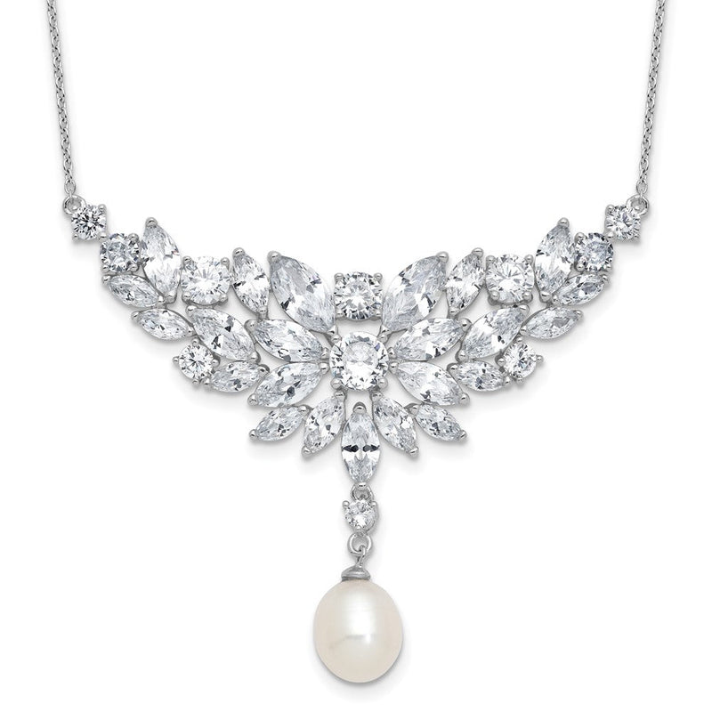 Sterlingsilber Cheryl M Rhodiniert Fantasie Süßwasser Zuchtperle & Zirkonia Halskette