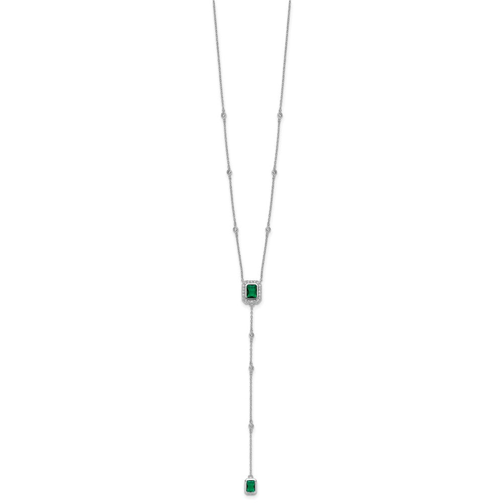 Sterlingsilber Cheryl M Rhodiniert Grün Glas & Zirkonia Lariat Halskette