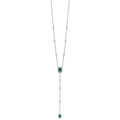Sterlingsilber Cheryl M Rhodiniert Grün Glas & Zirkonia Lariat Halskette