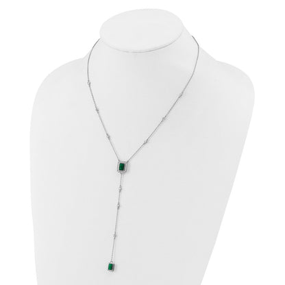Sterlingsilber Cheryl M Rhodiniert Grün Glas & Zirkonia Lariat Halskette