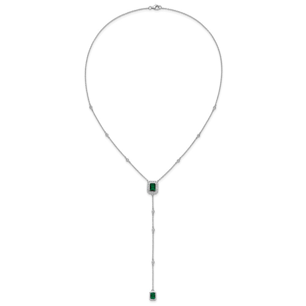 Sterlingsilber Cheryl M Rhodiniert Grün Glas & Zirkonia Lariat Halskette