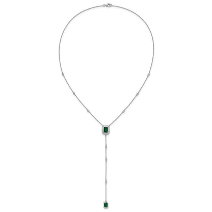 Sterlingsilber Cheryl M Rhodiniert Grün Glas & Zirkonia Lariat Halskette