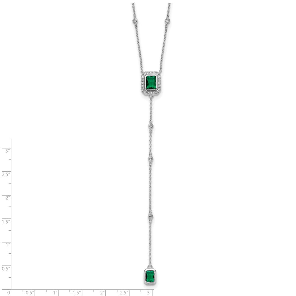 Sterlingsilber Cheryl M Rhodiniert Grün Glas & Zirkonia Lariat Halskette