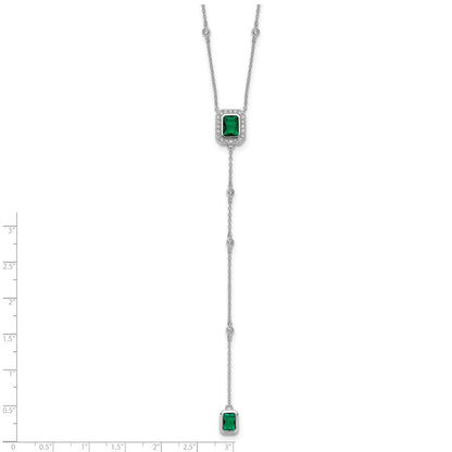 Sterlingsilber Cheryl M Rhodiniert Grün Glas & Zirkonia Lariat Halskette