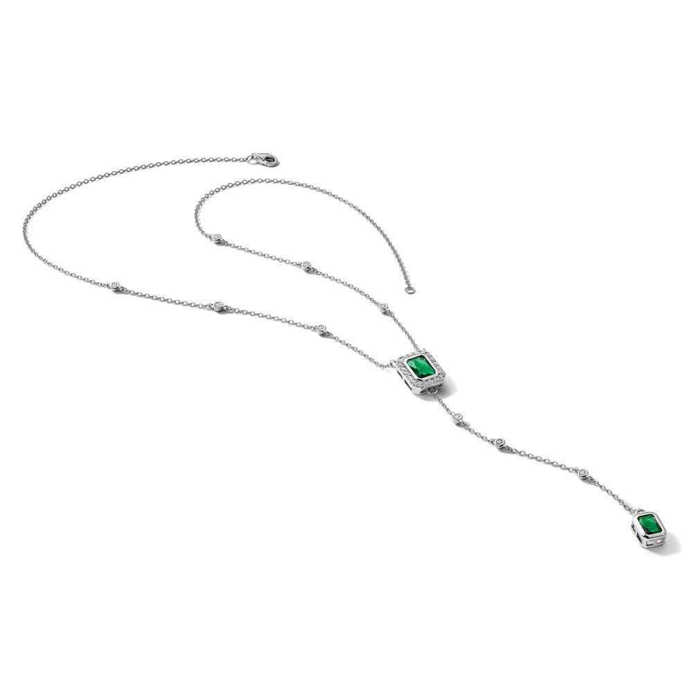 Sterlingsilber Cheryl M Rhodiniert Grün Glas & Zirkonia Lariat Halskette
