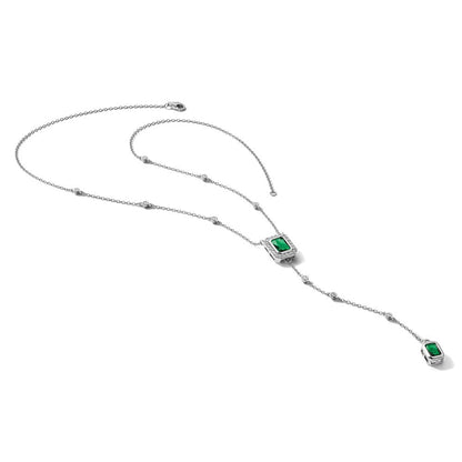 Sterlingsilber Cheryl M Rhodiniert Grün Glas & Zirkonia Lariat Halskette