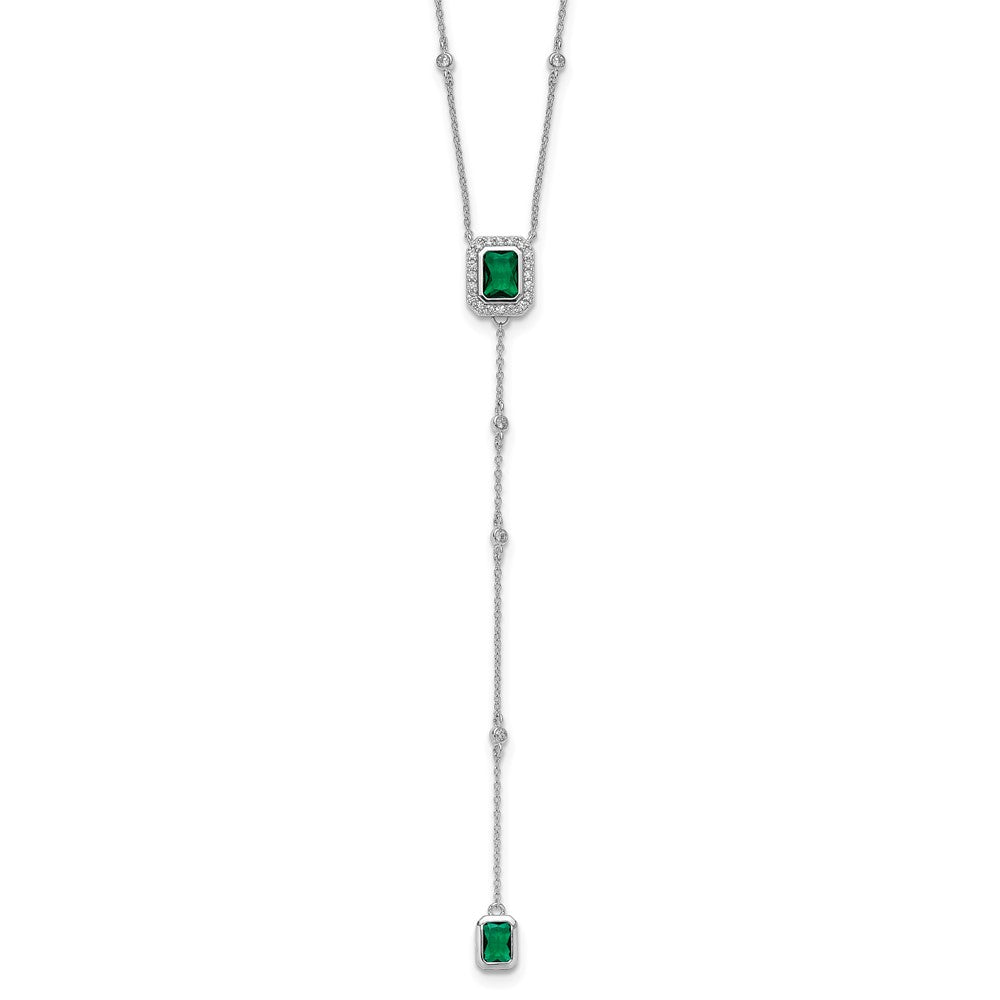 Sterlingsilber Cheryl M Rhodiniert Grün Glas & Zirkonia Lariat Halskette