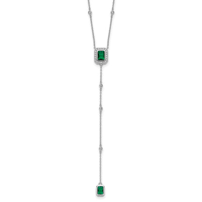 Sterlingsilber Cheryl M Rhodiniert Grün Glas & Zirkonia Lariat Halskette