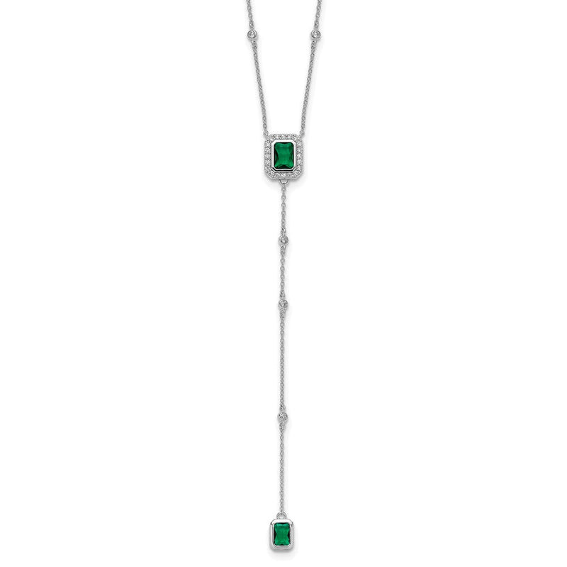 Sterlingsilber Cheryl M Rhodiniert Grün Glas & Zirkonia Lariat Halskette