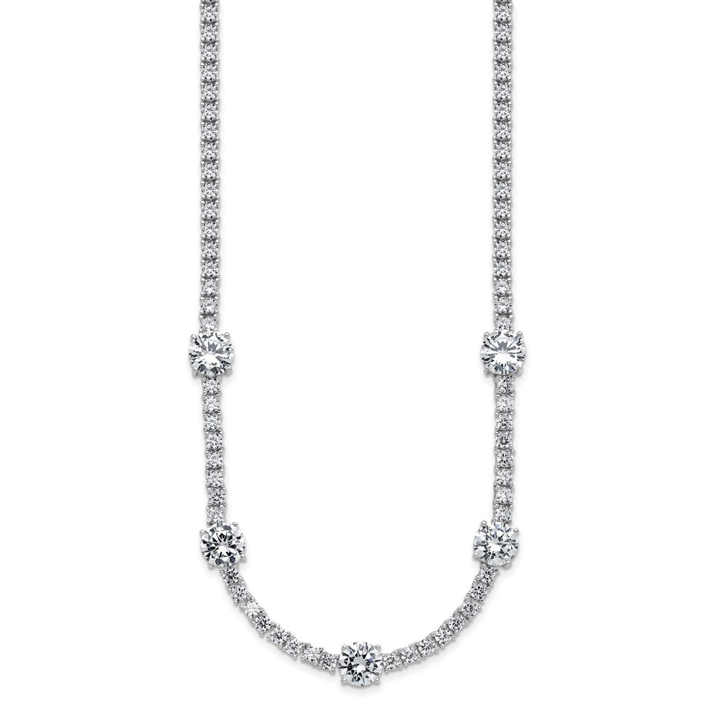 Sterlingsilber Cheryl M Rhodiniert Zirkonia Station mit Sicherheits Verschluss Halskette