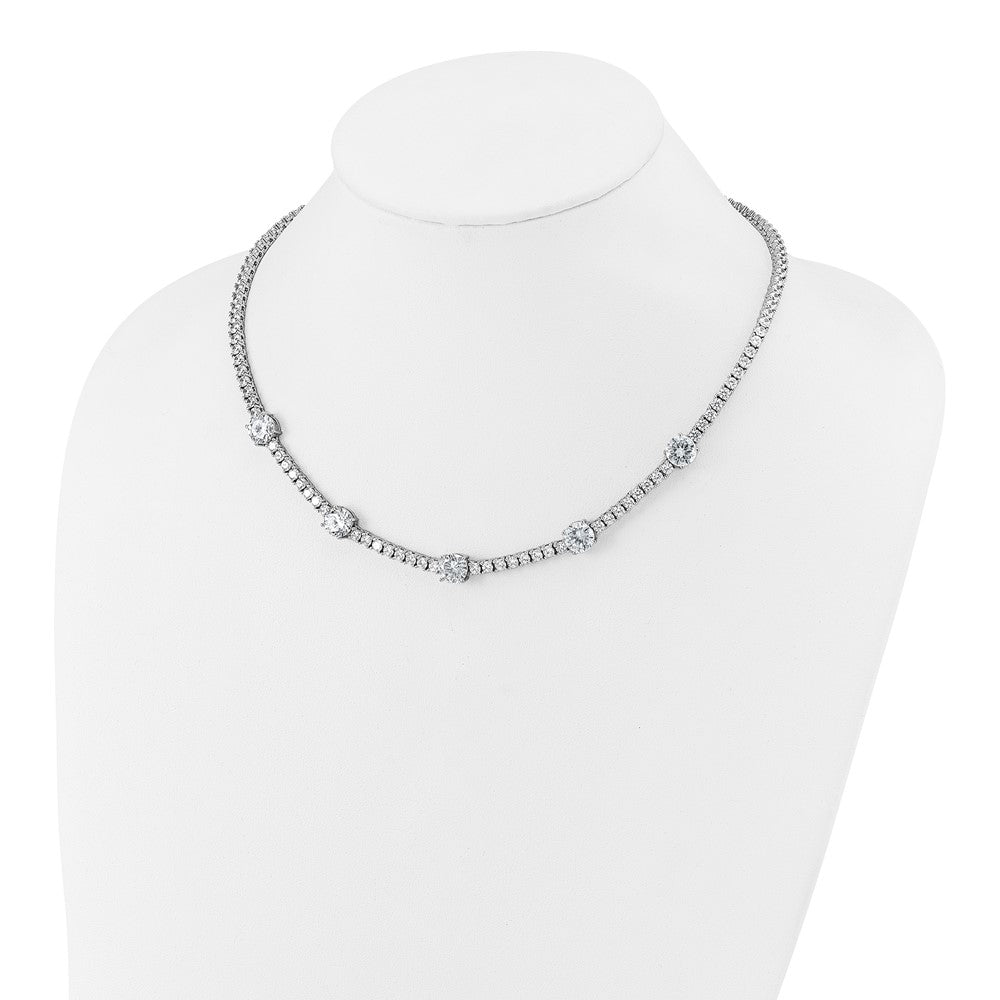 Sterlingsilber Cheryl M Rhodiniert Zirkonia Station mit Sicherheits Verschluss Halskette