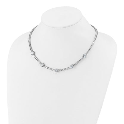 Sterlingsilber Cheryl M Rhodiniert Zirkonia Station mit Sicherheits Verschluss Halskette
