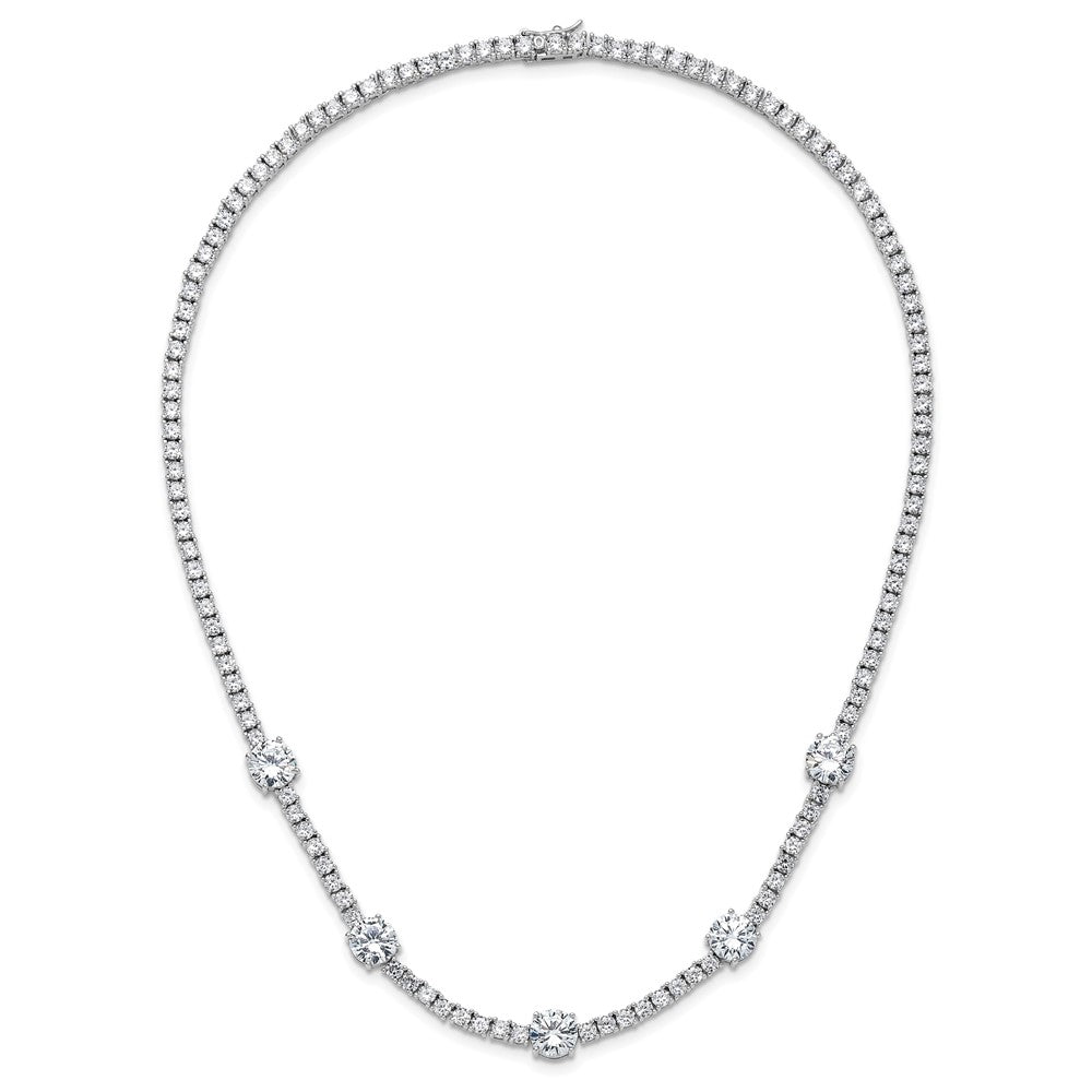 Sterlingsilber Cheryl M Rhodiniert Zirkonia Station mit Sicherheits Verschluss Halskette