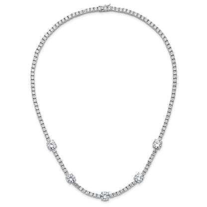 Sterlingsilber Cheryl M Rhodiniert Zirkonia Station mit Sicherheits Verschluss Halskette