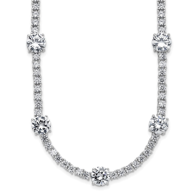 Sterlingsilber Cheryl M Rhodiniert Zirkonia Station mit Sicherheits Verschluss Halskette