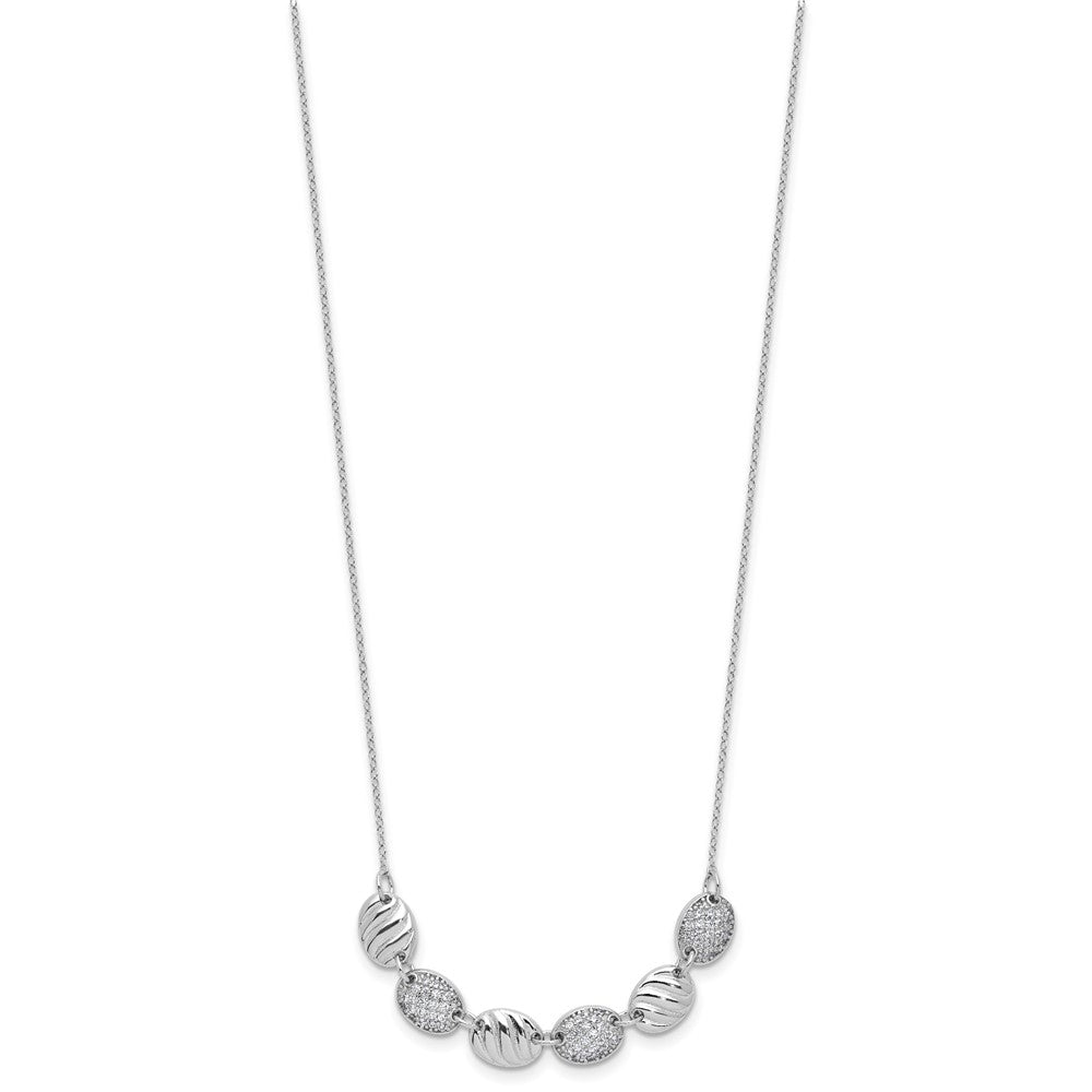 Sterlingsilber Cheryl M Rhodiniert Poliert & Gerillt Zirkonia Ovals Halskette