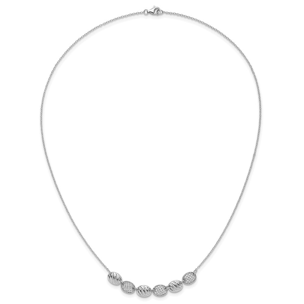 Sterlingsilber Cheryl M Rhodiniert Poliert & Gerillt Zirkonia Ovals Halskette