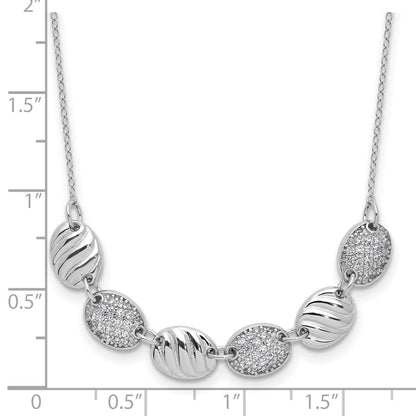 Sterlingsilber Cheryl M Rhodiniert Poliert & Gerillt Zirkonia Ovals Halskette