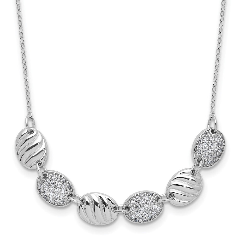 Sterlingsilber Cheryl M Rhodiniert Poliert & Gerillt Zirkonia Ovals Halskette