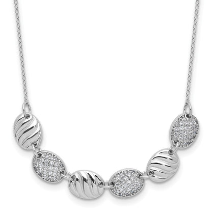 Sterlingsilber Cheryl M Rhodiniert Poliert & Gerillt Zirkonia Ovals Halskette