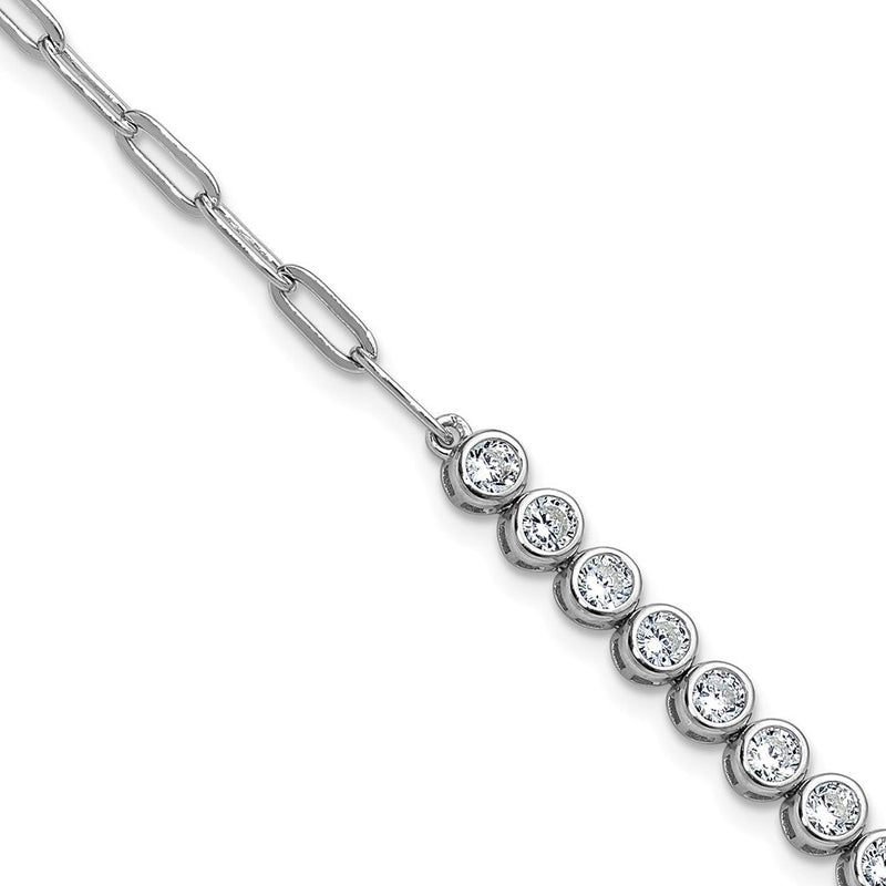 Sterlingsilber Cheryl M Rhodiniert Zargenfassung Set Zirkonia & Büroklammer Glieder Armband