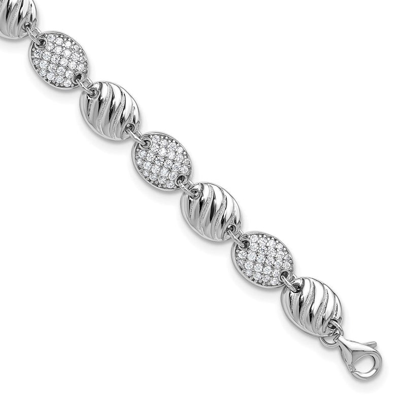 Sterlingsilber Cheryl M Rhodiniert Gerillt Zirkonia Ovals mit 1 Zoll Verlängerung Armband