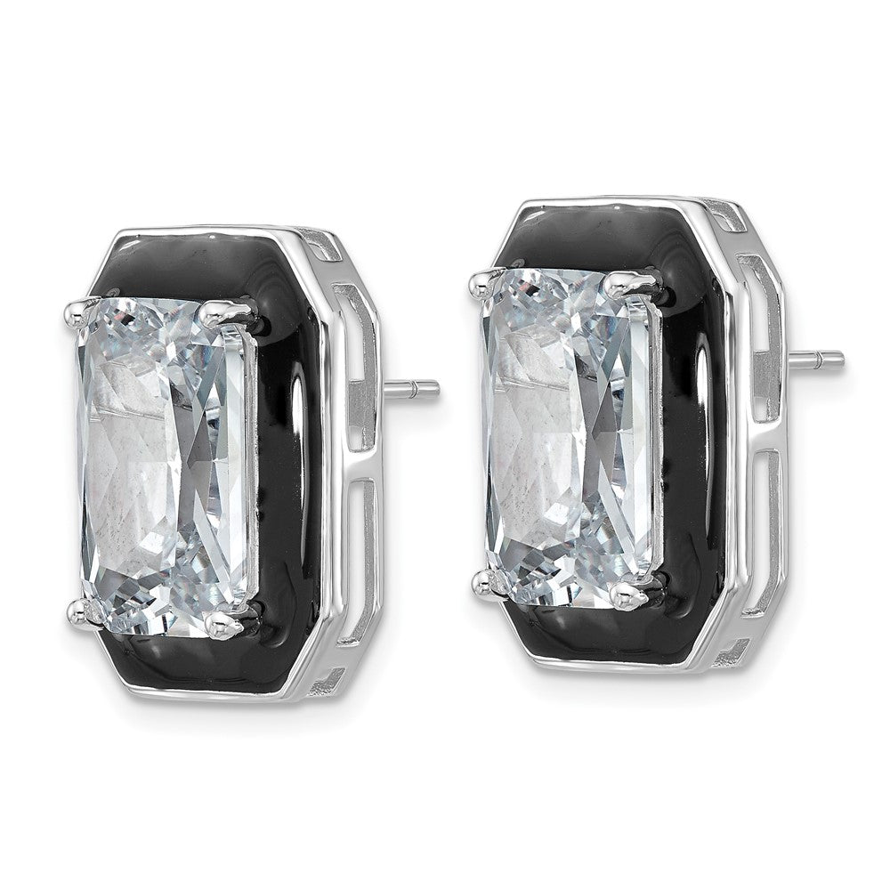Sterlingsilber Cheryl M Rhodiniert Poliert Schwarz Emaille & Zirkonia Ohrstecker
