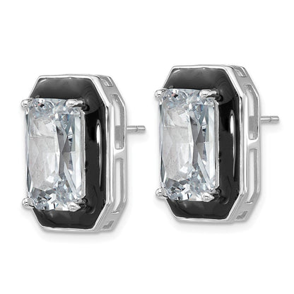 Sterlingsilber Cheryl M Rhodiniert Poliert Schwarz Emaille & Zirkonia Ohrstecker