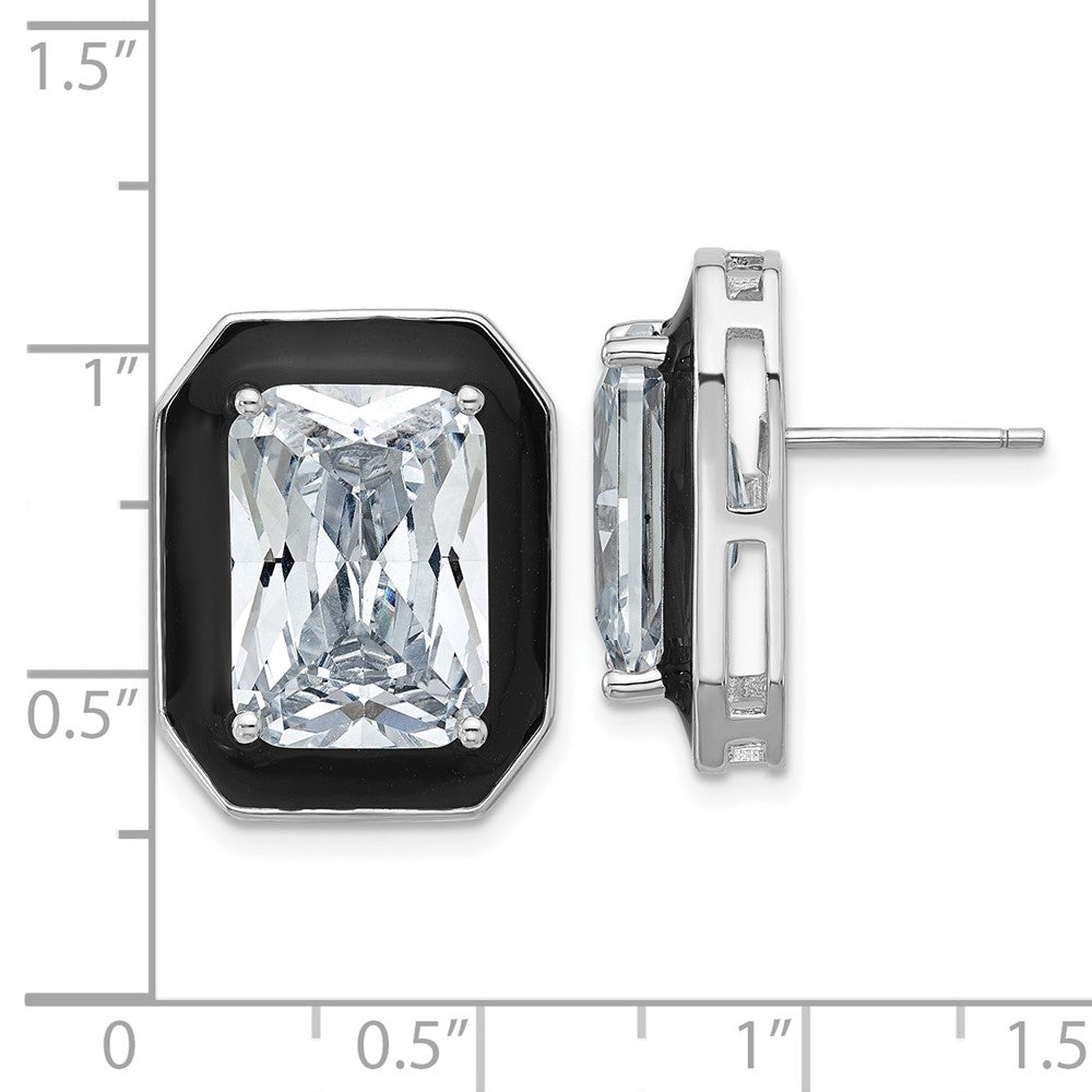 Sterlingsilber Cheryl M Rhodiniert Poliert Schwarz Emaille & Zirkonia Ohrstecker