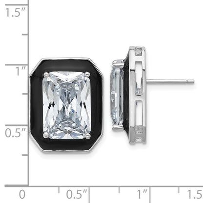 Sterlingsilber Cheryl M Rhodiniert Poliert Schwarz Emaille & Zirkonia Ohrstecker