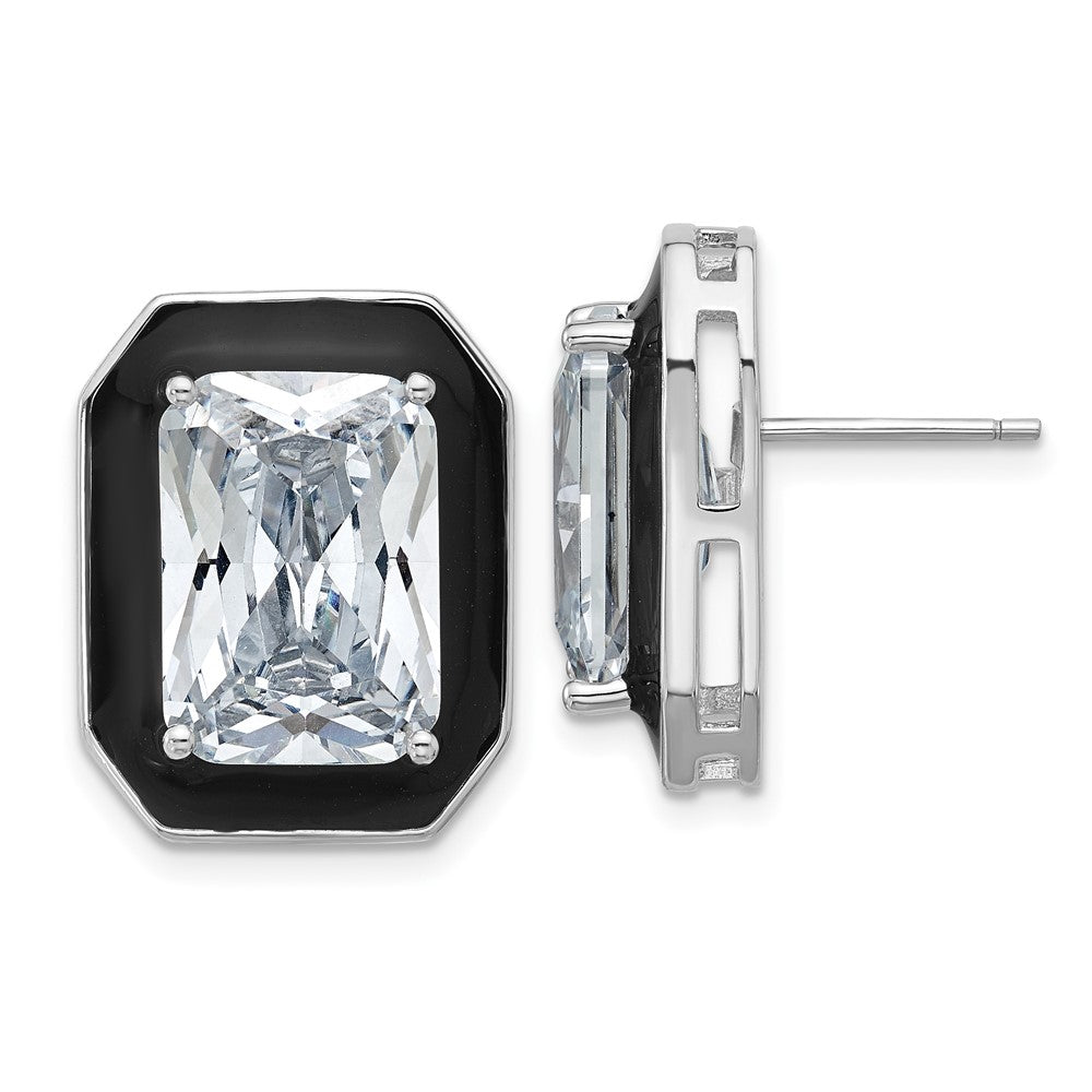 Sterlingsilber Cheryl M Rhodiniert Poliert Schwarz Emaille & Zirkonia Ohrstecker