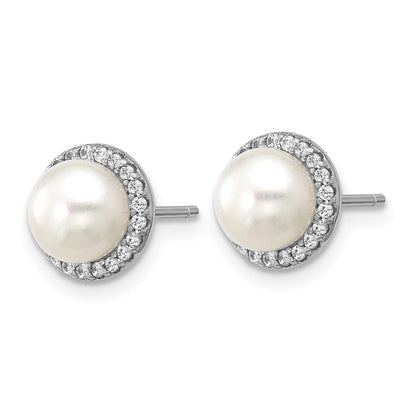 Sterlingsilber Cheryl M Rhodiniert Süßwasser Zuchtperle & Zirkonia Ohrstecker