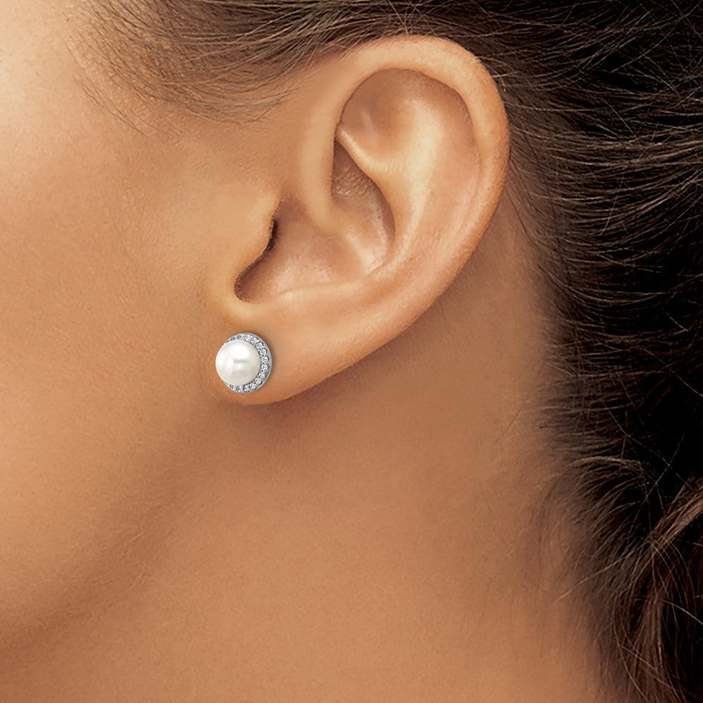 Sterlingsilber Cheryl M Rhodiniert Süßwasser Zuchtperle & Zirkonia Ohrstecker