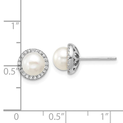 Sterlingsilber Cheryl M Rhodiniert Süßwasser Zuchtperle & Zirkonia Ohrstecker