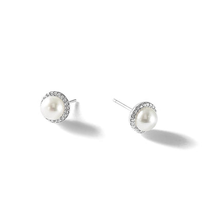 Sterlingsilber Cheryl M Rhodiniert Süßwasser Zuchtperle & Zirkonia Ohrstecker
