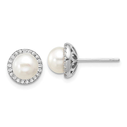 Sterlingsilber Cheryl M Rhodiniert Süßwasser Zuchtperle & Zirkonia Ohrstecker