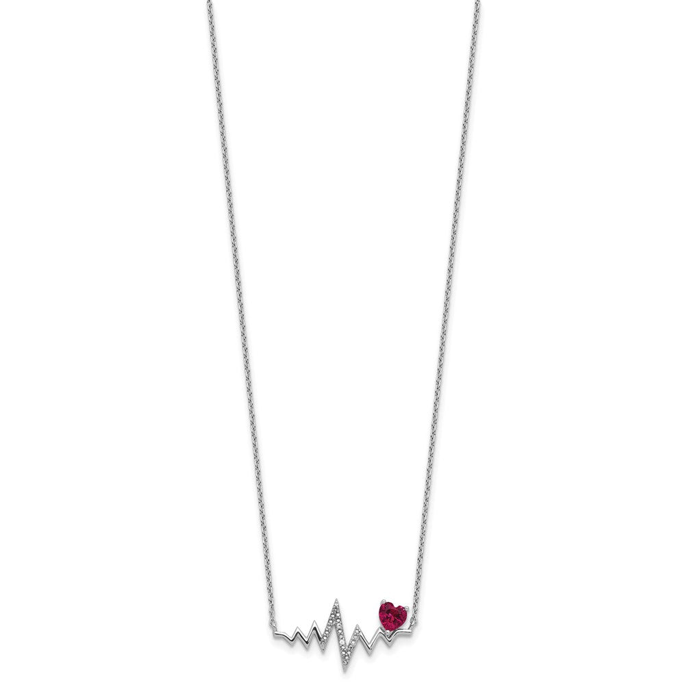 Sterlingsilber Cheryl M Rhodiniert Erzeugt Rubin & Zirkonia Heartbeat Halskette
