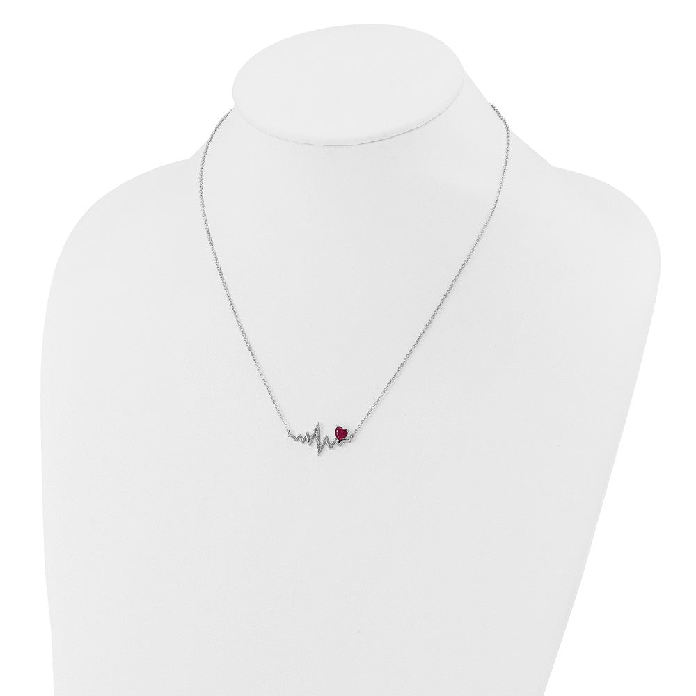 Sterlingsilber Cheryl M Rhodiniert Erzeugt Rubin & Zirkonia Heartbeat Halskette