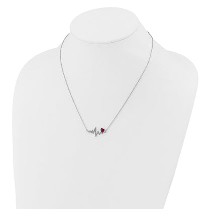 Sterlingsilber Cheryl M Rhodiniert Erzeugt Rubin & Zirkonia Heartbeat Halskette