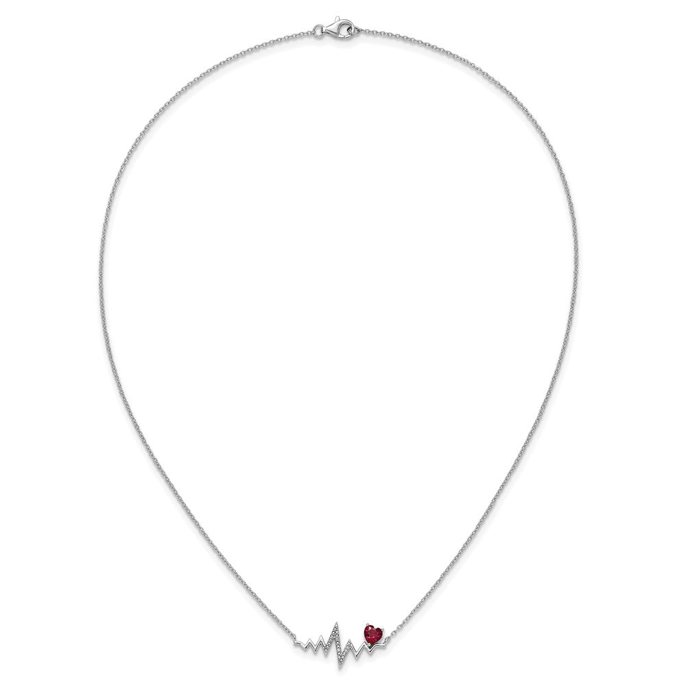 Sterlingsilber Cheryl M Rhodiniert Erzeugt Rubin & Zirkonia Heartbeat Halskette