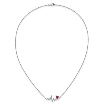 Sterlingsilber Cheryl M Rhodiniert Erzeugt Rubin & Zirkonia Heartbeat Halskette