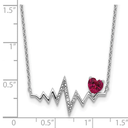 Sterlingsilber Cheryl M Rhodiniert Erzeugt Rubin & Zirkonia Heartbeat Halskette