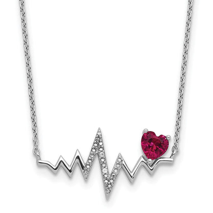 Sterlingsilber Cheryl M Rhodiniert Erzeugt Rubin & Zirkonia Heartbeat Halskette