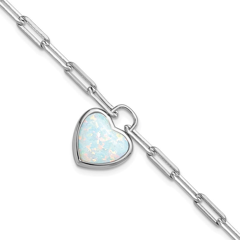 Sterlingsilber Cheryl M Rhodiniert Erzeugt Opal Herz Büroklammer Glieder mit 1 Zoll Verlängerung Armband