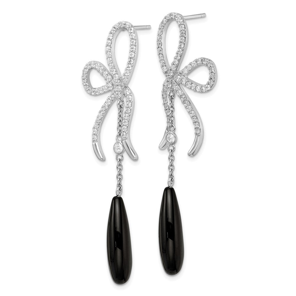 Sterlingsilber Cheryl M Rhodiniert Poliert Onyx & Zirkonia Schleife Stecker Ohrhänger