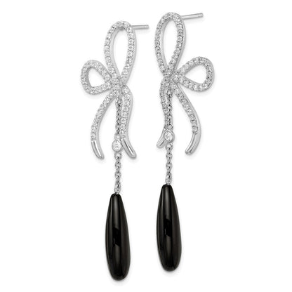 Sterlingsilber Cheryl M Rhodiniert Poliert Onyx & Zirkonia Schleife Stecker Ohrhänger