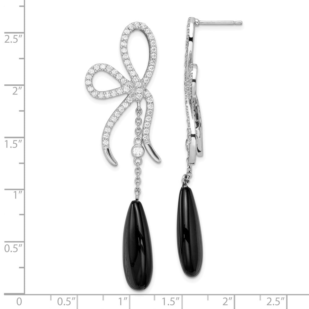 Sterlingsilber Cheryl M Rhodiniert Poliert Onyx & Zirkonia Schleife Stecker Ohrhänger